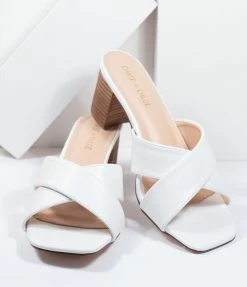 In Touch Footwear White Leatherette Slip On Block Heel Sandals
