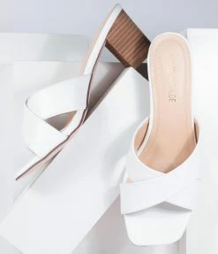 In Touch Footwear White Leatherette Slip On Block Heel Sandals