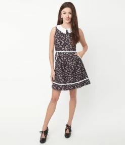 Sale Retrolicious Black Batty Print Fit & Flare Dress