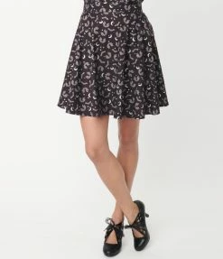 Retrolicious Black Batty Print Skater Skirt