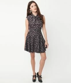 Retrolicious Black Batty Print Skater Skirt