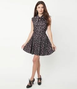 Retrolicious Black Batty Print Skater Skirt