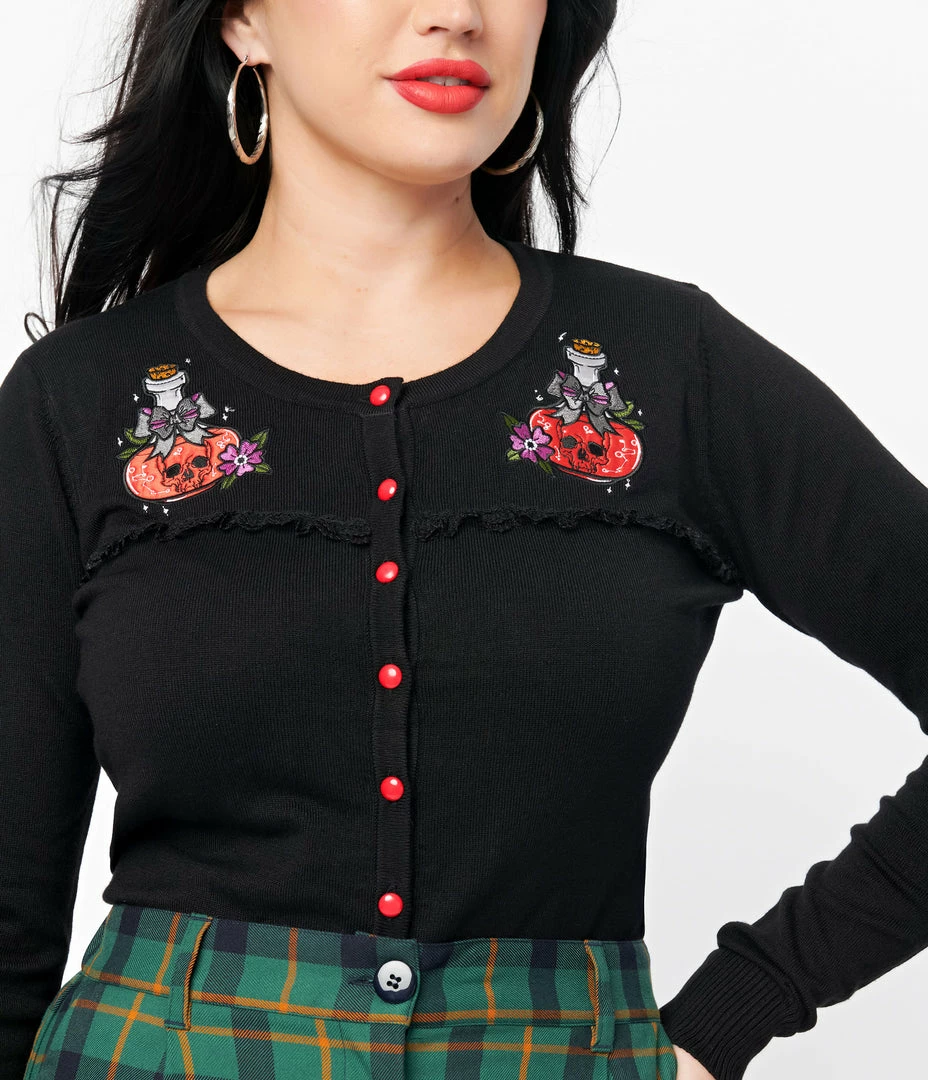 Lifestyle Group (UK) Ltd Black Embroidered Poison RIP Cardigan Sale