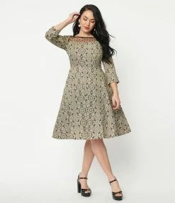 Lifestyle Group (UK) Ltd Black & Cream Damask Print Swing Dress