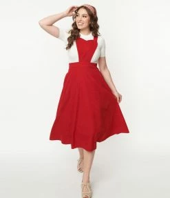 Lifestyle Group (UK) Ltd Red Corduroy Heart Pinafore Swing Dress