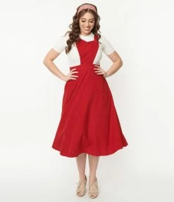 Lifestyle Group (UK) Ltd Red Corduroy Heart Pinafore Swing Dress