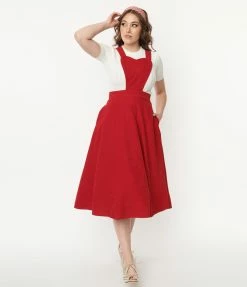 Lifestyle Group (UK) Ltd Red Corduroy Heart Pinafore Swing Dress