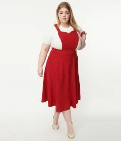 Lifestyle Group (UK) Ltd Plus Size Red Corduroy Heart Pinafore Swing Dress