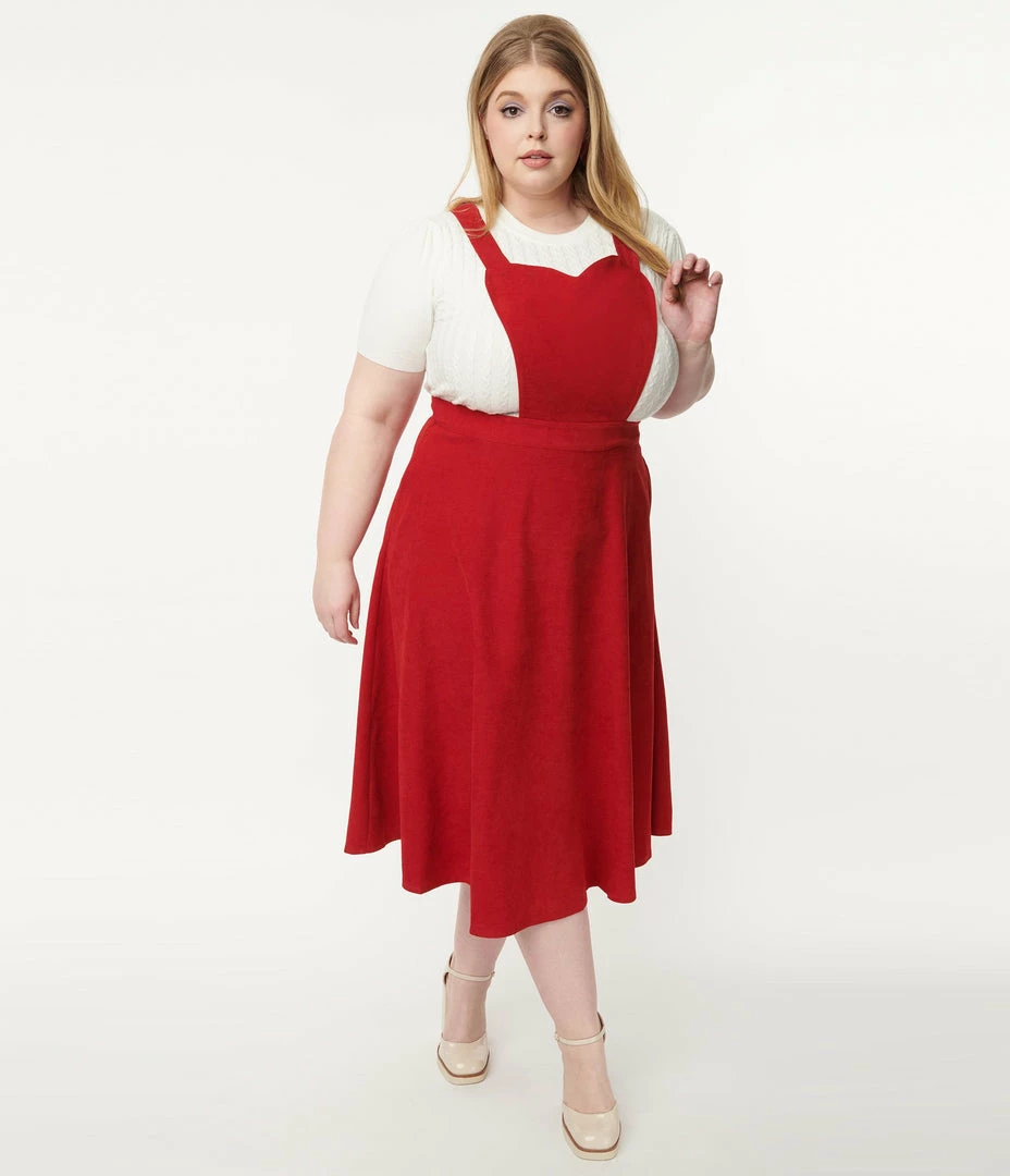 Lifestyle Group (UK) Ltd Plus Size Red Corduroy Heart Pinafore Swing Dress