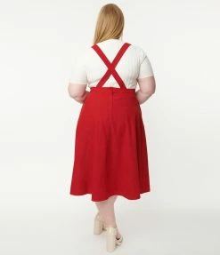 Lifestyle Group (UK) Ltd Plus Size Red Corduroy Heart Pinafore Swing Dress