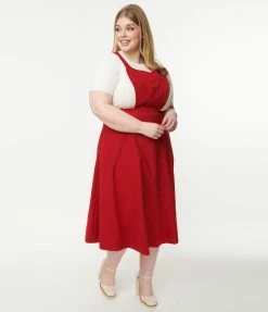 Lifestyle Group (UK) Ltd Plus Size Red Corduroy Heart Pinafore Swing Dress