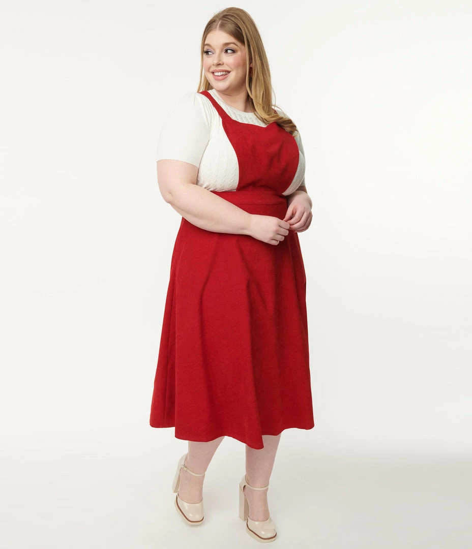 Lifestyle Group (UK) Ltd Plus Size Red Corduroy Heart Pinafore Swing Dress