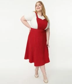 Lifestyle Group (UK) Ltd Plus Size Red Corduroy Heart Pinafore Swing Dress