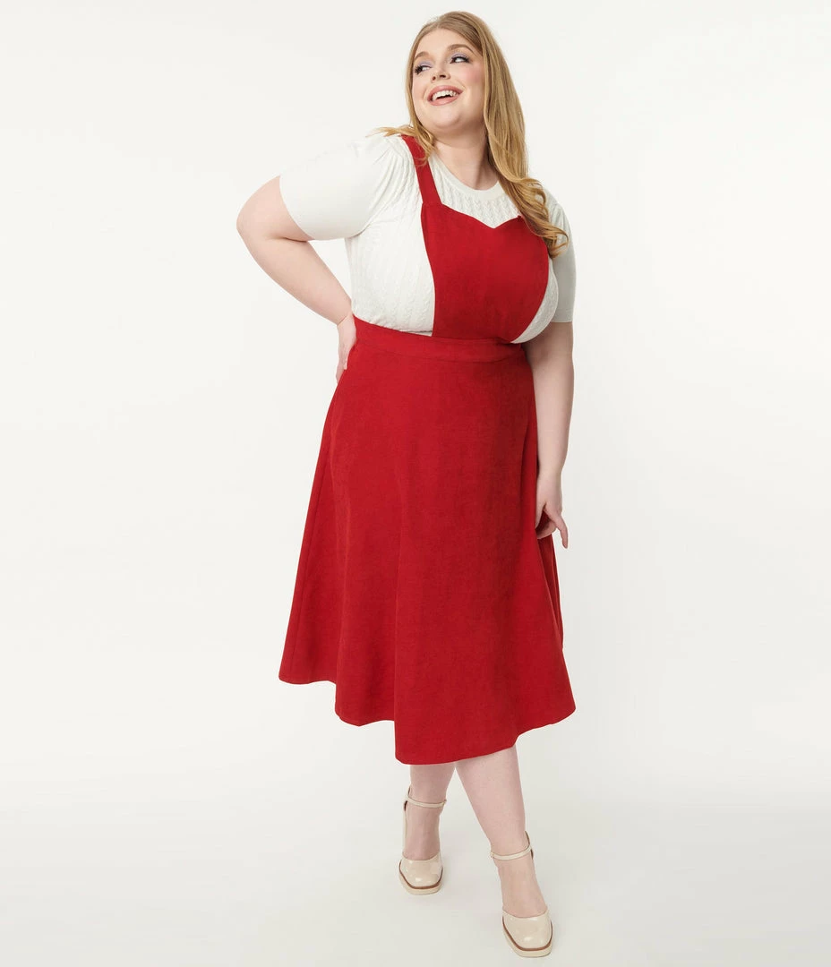 Lifestyle Group (UK) Ltd Plus Size Red Corduroy Heart Pinafore Swing Dress