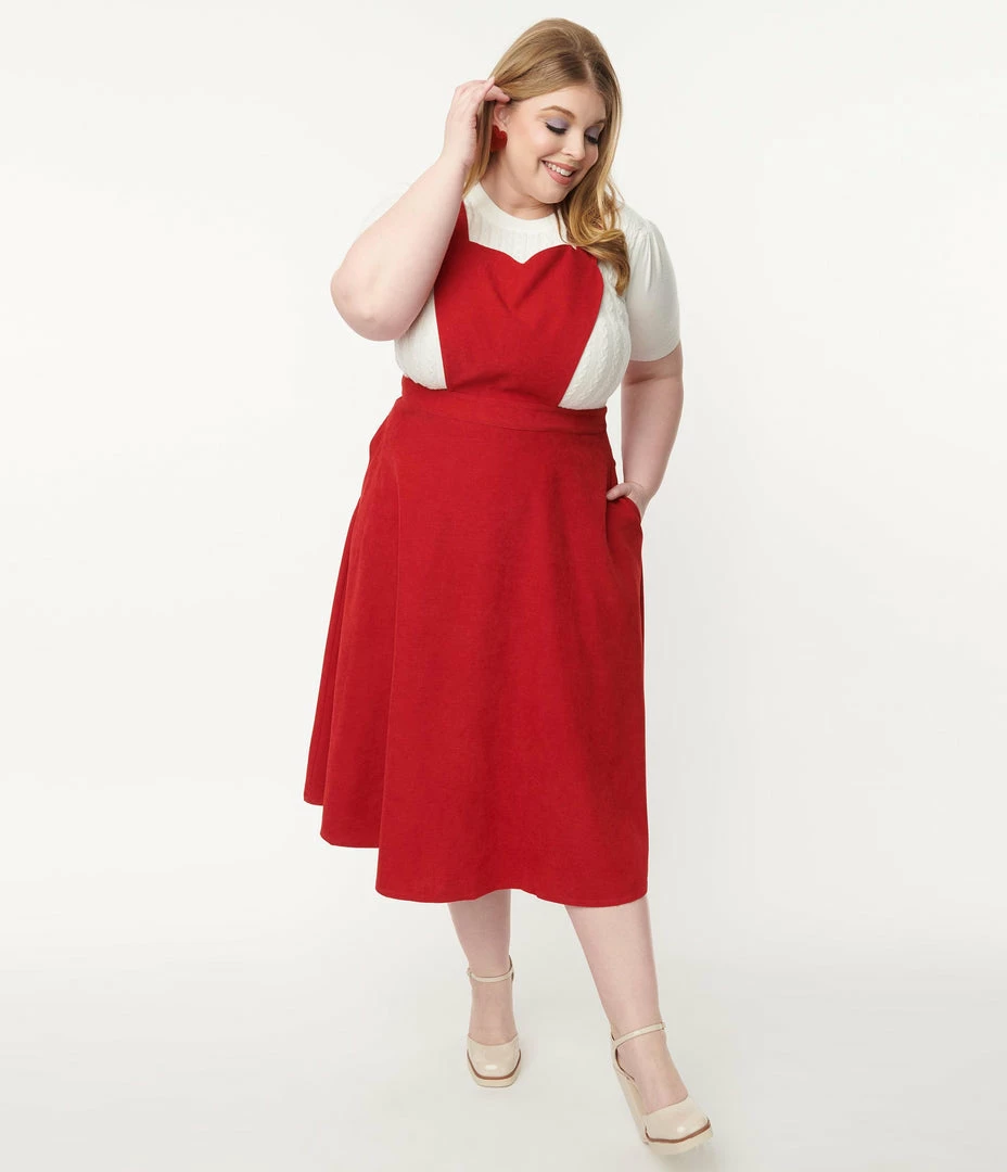 Lifestyle Group (UK) Ltd Plus Size Red Corduroy Heart Pinafore Swing Dress