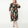 Lifestyle Group (UK) Ltd Plus Size Black & Red Rose Print Swing Dress