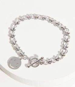 Mark Ashton Silver Smiley Face Charm Bracelet Jewelry