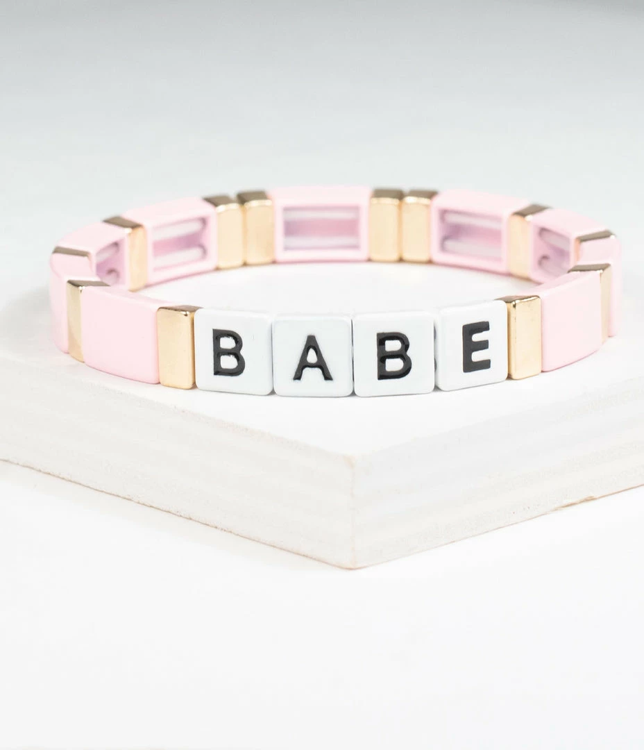 Faire (Ryan Porter) Pink & Gold Babe Word Bracelet