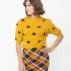 Compania Fantastica Sale Mustard & Navy Fuzzy Polka Dot Sweater