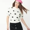 Compania Fantastica Ivory & Black Fuzzy Polka Dot Sweater