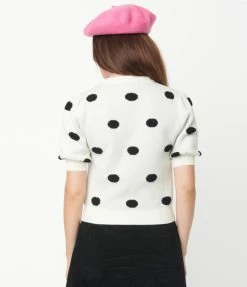 Compania Fantastica Ivory & Black Fuzzy Polka Dot Sweater
