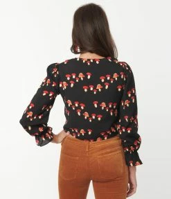 Compania Fantastica Sale Black & Red Mushroom Print Tie Crop Top