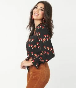 Compania Fantastica Sale Black & Red Mushroom Print Tie Crop Top