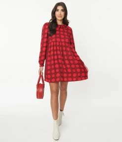 Compania Fantastica Burgundy & Red Polka Dot Babydoll Dress