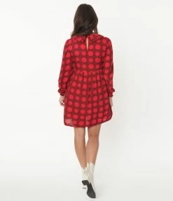 Compania Fantastica Burgundy & Red Polka Dot Babydoll Dress