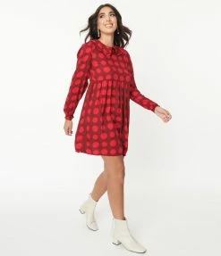Compania Fantastica Burgundy & Red Polka Dot Babydoll Dress