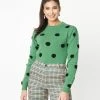 Compania Fantastica Green & Black Polka Dot Sweater Sale