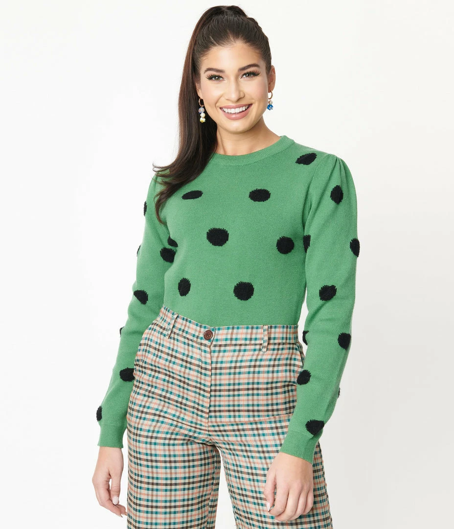 Compania Fantastica Green & Black Polka Dot Sweater Sale