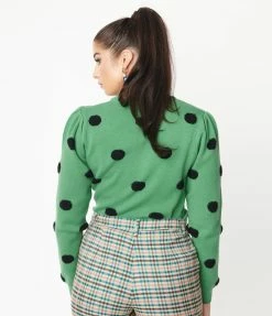 Compania Fantastica Green & Black Polka Dot Sweater Sale