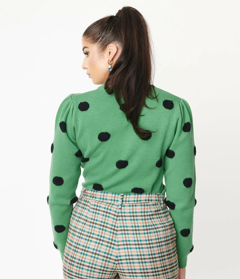 Compania Fantastica Green & Black Polka Dot Sweater Sale