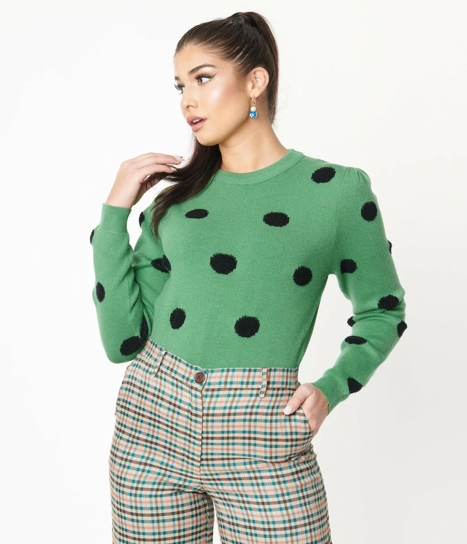 Compania Fantastica Green & Black Polka Dot Sweater Sale