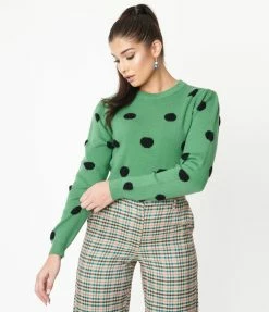 Compania Fantastica Green & Black Polka Dot Sweater Sale
