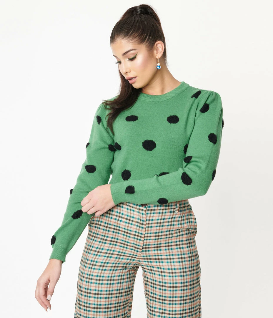Compania Fantastica Green & Black Polka Dot Sweater Sale