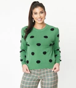 Compania Fantastica Green & Black Polka Dot Sweater Sale