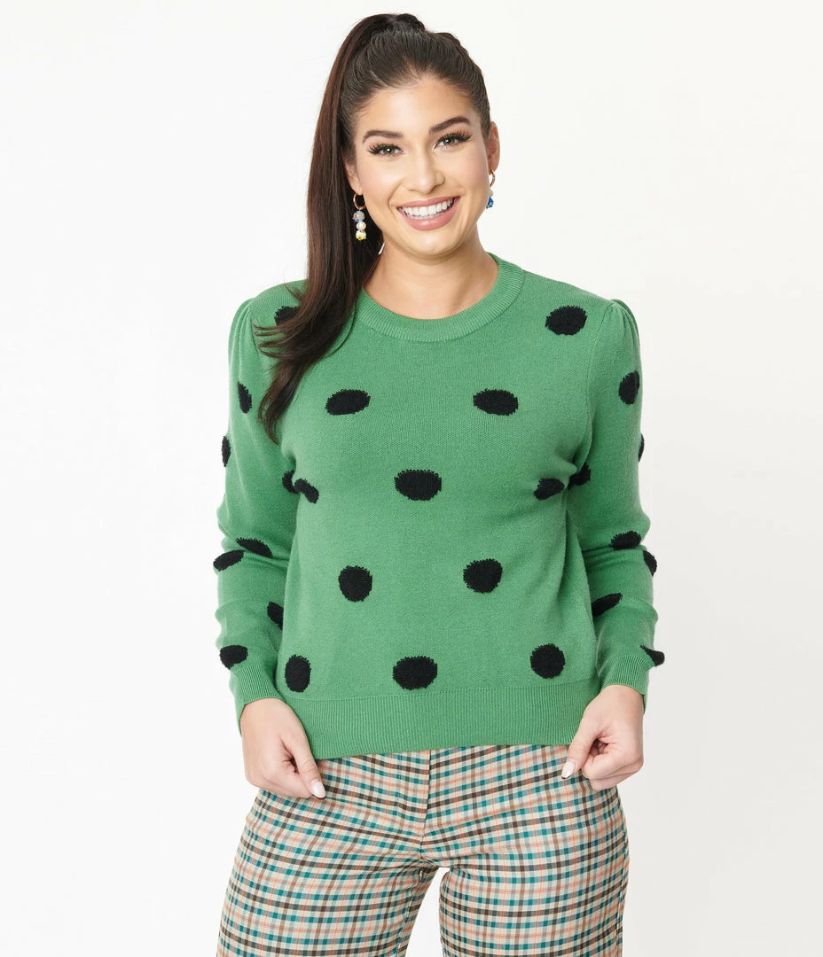 Compania Fantastica Green & Black Polka Dot Sweater Sale