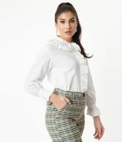 Compania Fantastica Vintage Style White Ruffle Blouse Sale