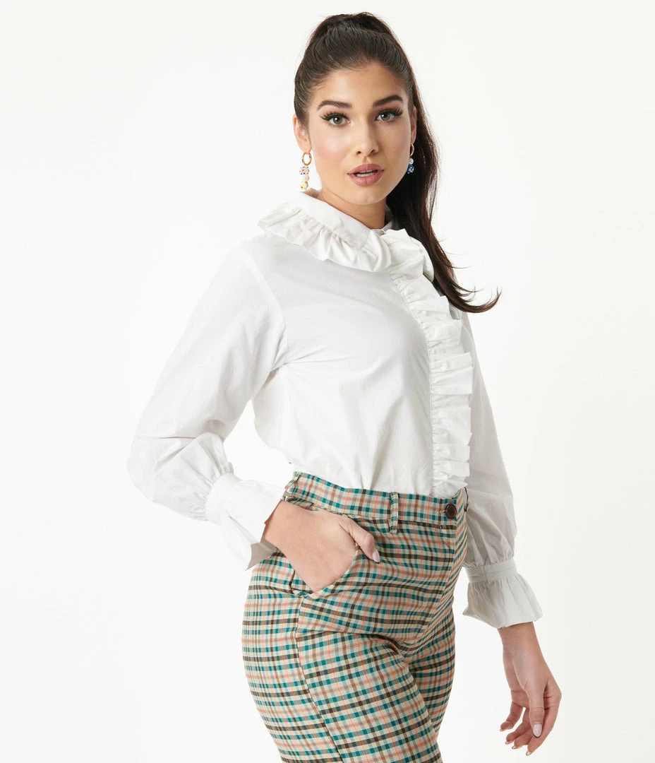 Compania Fantastica Vintage Style White Ruffle Blouse Sale