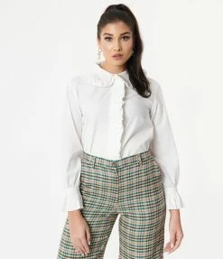 Compania Fantastica Vintage Style White Ruffle Blouse Sale