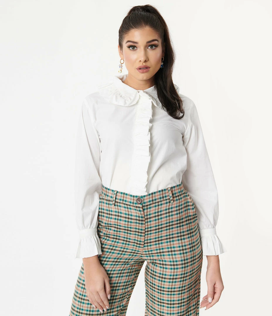 Compania Fantastica Vintage Style White Ruffle Blouse Sale