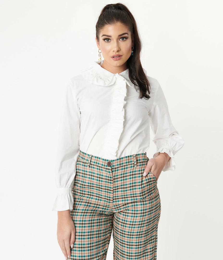 Compania Fantastica Vintage Style White Ruffle Blouse Sale