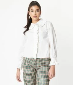 Compania Fantastica Vintage Style White Ruffle Blouse Sale