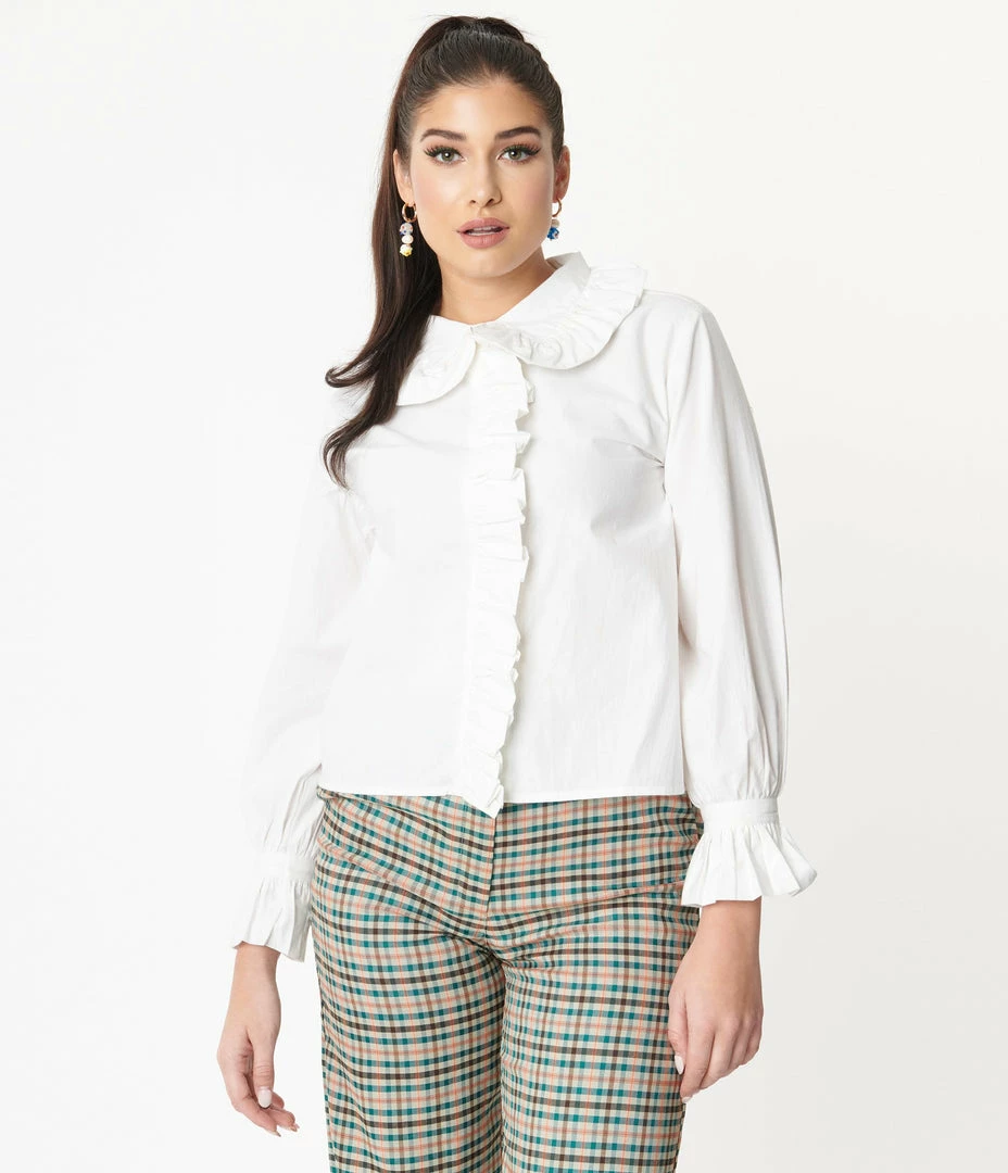 Compania Fantastica Vintage Style White Ruffle Blouse Sale