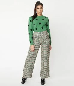 Compania Fantastica Sale Olive & Brown Gingham Pants