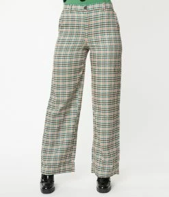 Compania Fantastica Sale Olive & Brown Gingham Pants