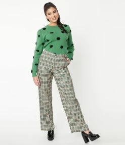Compania Fantastica Sale Olive & Brown Gingham Pants