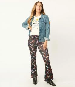 Compania Fantastica Sale Black & Multicolor Polka Dot Flare Pants